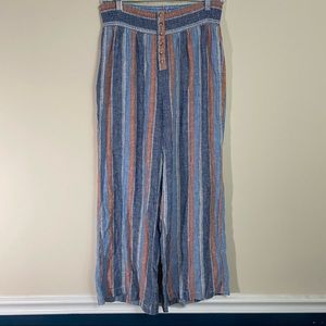 Womens Indigo Rein palazzo wide leg hippie boho beach linen blend pants large